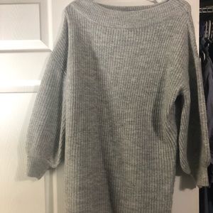 Grey sweater dress with balloon sleeves